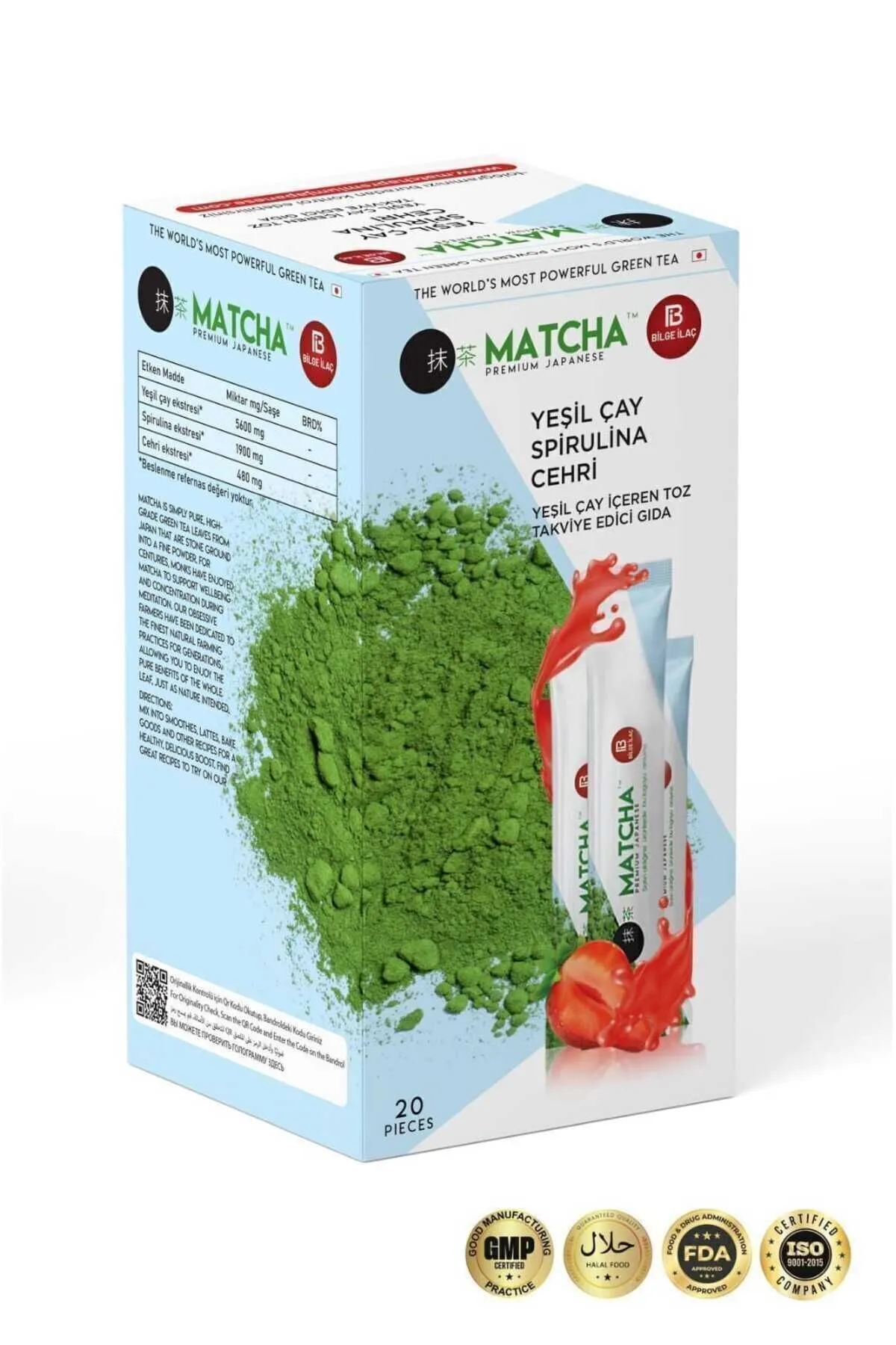 Matcha Premium Japanese Macha Maça Çayı Çilek Aromalı 20 Şase