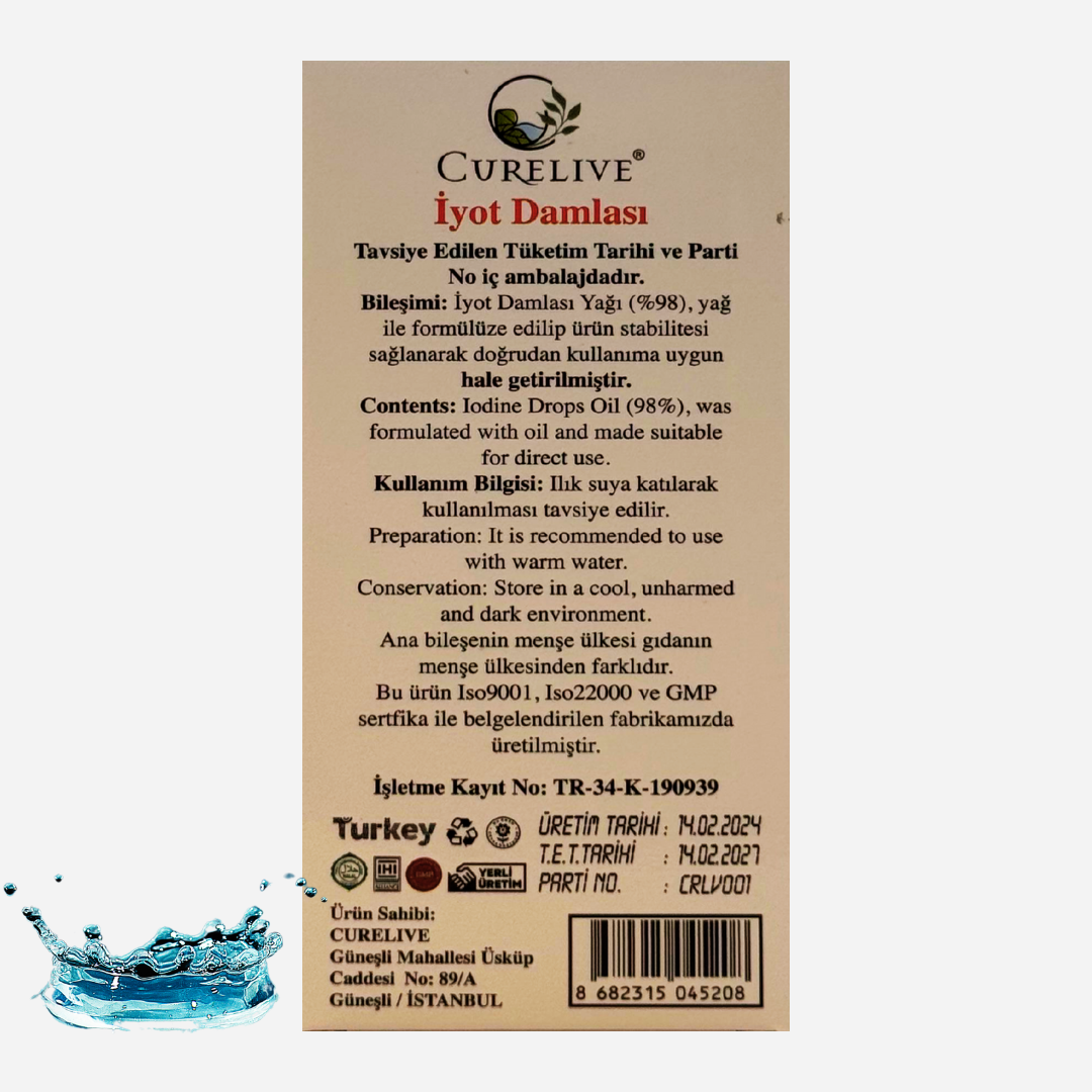 Curelive İyot Damlası Doğrudan Kullanıma Uygun Form ( İçilebilir Tür ) 30 cc. 1