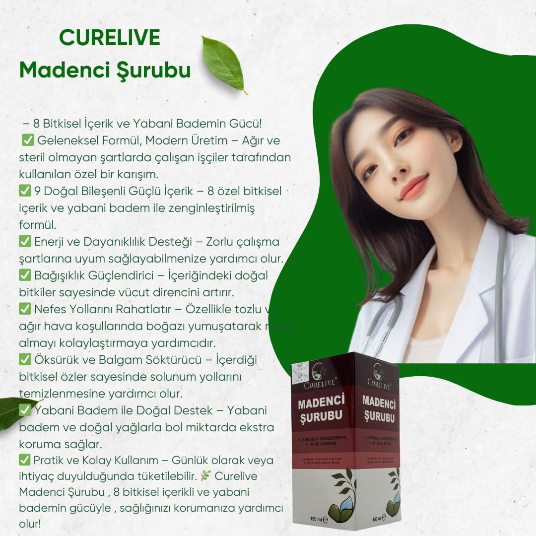 Curelive Madenci Şurubu 150 ml. 8 Herbal Ingredients, Wild Almond 1