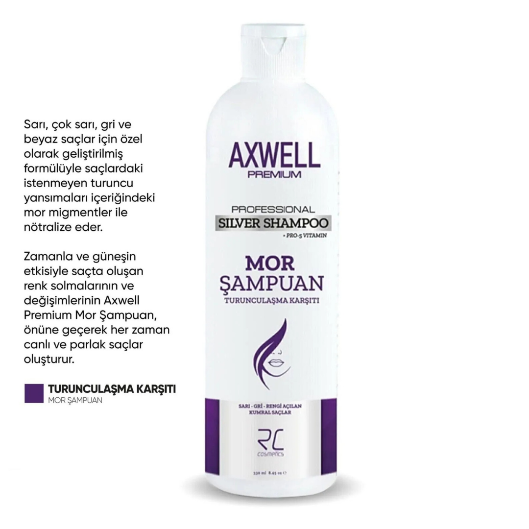 Axwell Professional Silver Shampoo Pro 5 Vitamin Mor Şampuan Turunculaşma Karşıtı 330 ml.